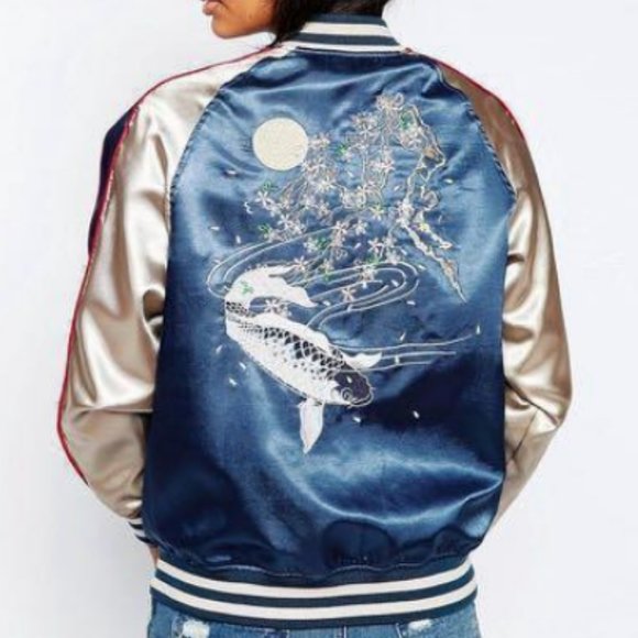 Blue Silk Japanese Bomber Jacket (US 8) - Picture 11 of 12